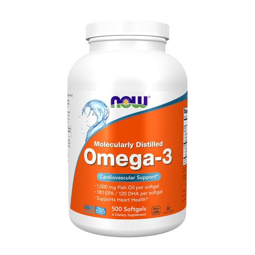 Now Foods Omega-3 rybí olej Softgels (molekulárne destilovaný) (500 Mäkká kapsula)