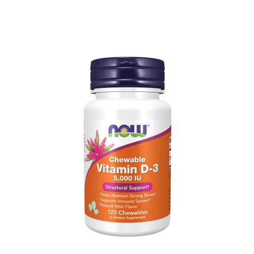 Now Foods Vitamín D 5000 IU (120 Žuvacia tableta, Prírodná mätová príchuť)