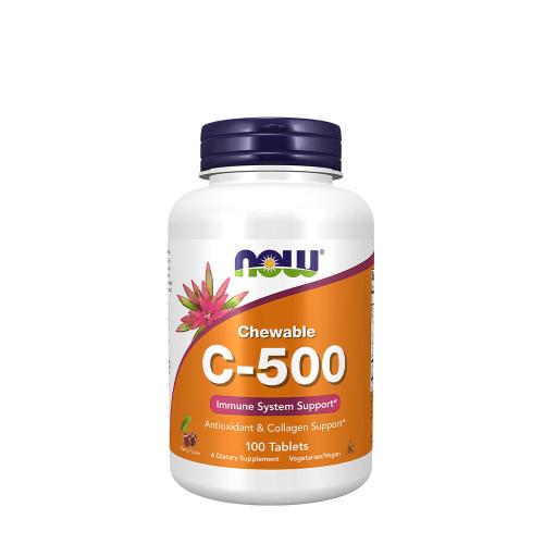 Now Foods Vitamín C 500 mg na žuvanie - Vitamín C-500 žuvacie tablety (100 Cucavá tableta, Čerešne a bobuľové ovocie)