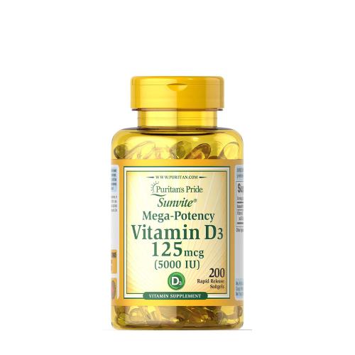 Puritan's Pride Vitamín D3 5000 IU (200 Mäkká kapsula)