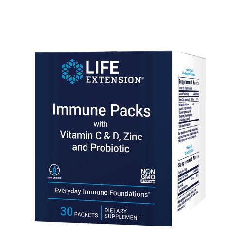 Life Extension Imunitné balíčky s vitamínom C a D, zinkom a probiotikami (30 Balenie)
