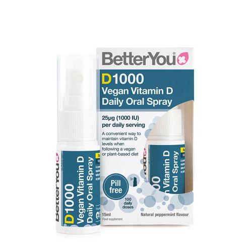 BetterYou Vegánsky vitamín D 1000 IU ústny sprej (15 ml, Prírodná mäta pieporná)