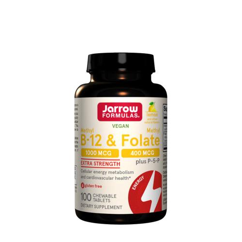 Jarrow Formulas Metyl B-12 a metyl folát 400 mcg (100 Žuvacia tableta, Citrón)