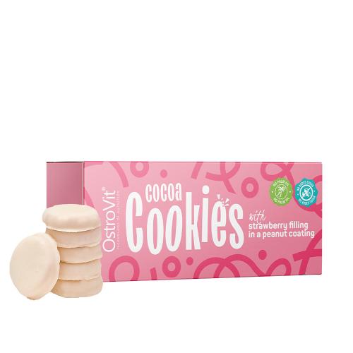 OstroVit Kakaové sušienky s jahodovou náplňou v arašidovej poleve - Cocoa cookies with strawberry filling in a peanut coating (128 g)