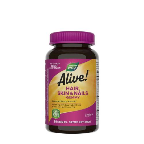 Natures Way Alive!® Hair, Skin & Nails Gummies (60 Gumový cukor, Jahoda)