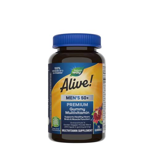 Natures Way Alive!® Premium Men’s 50+ Gummy Multivitamin (75 Gumový cukor, Čerešňa, pomaranč a hrozno)