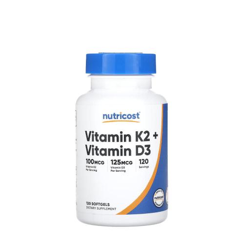 Nutricost Vitamin K2 (MK7) (100 mcg) + Vitamin D3 (5000 IU) (120 Mäkká kapsula)